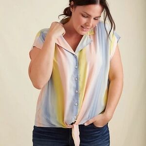 Torrid Pastel Striped Tie Hem Challis Dolman Blouse Top - Size 3X